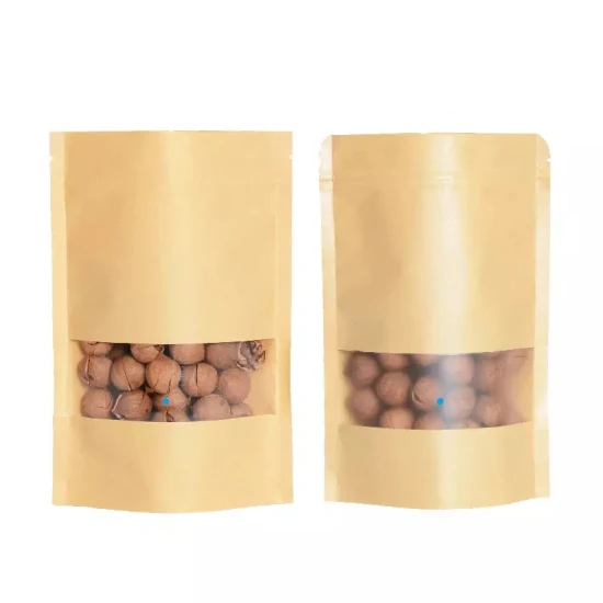 Mais vendidos da Amazon 2023 branco/marrom embalagem papel kraft janela zip sacos de embalagem/sacos de café